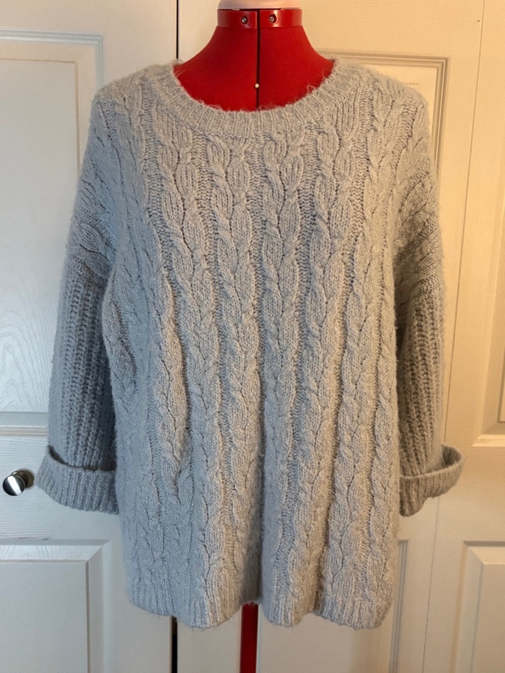 Olivia Sky Pale Blue Grey 3/4 Sleeve Sweater XL